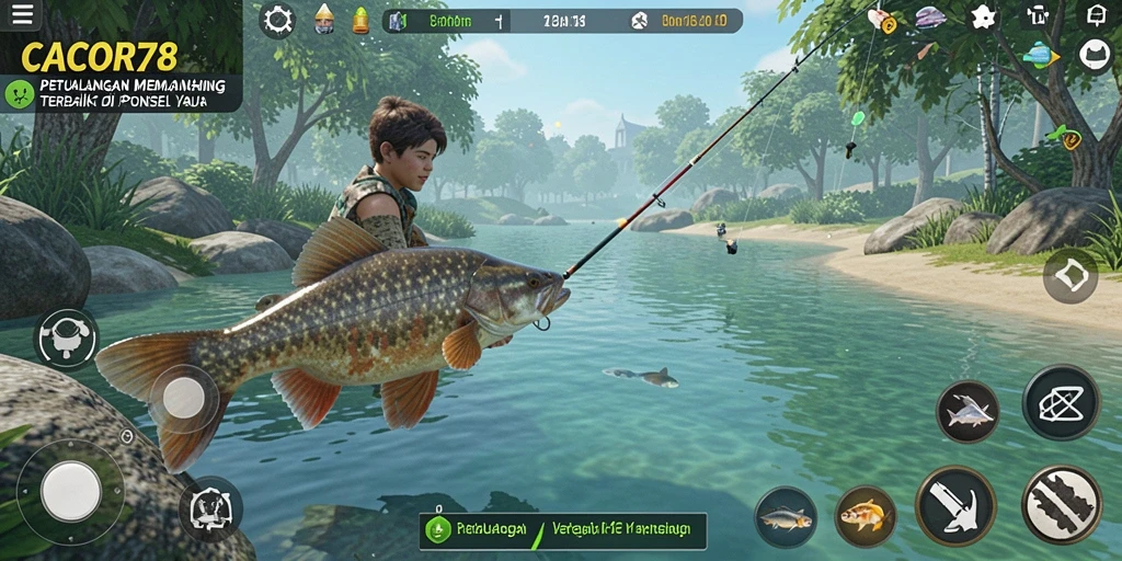 Gameplay memancing yang seru di CACOR78 dengan banyak lokasi menarik.