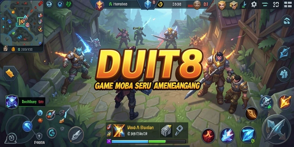 Tampilan seru gameplay DUIT8 dalam pertempuran MOBA.