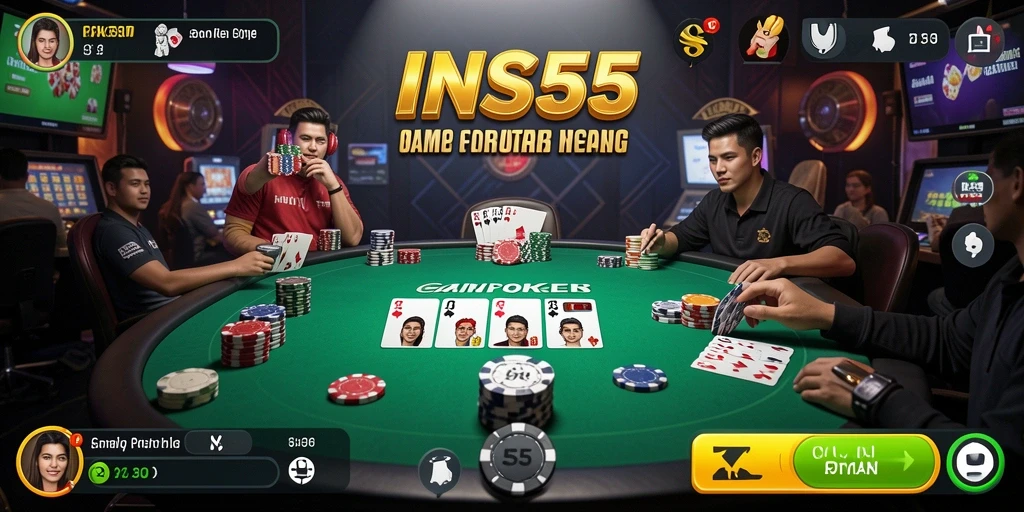 Screenshot gameplay INS55 menunjukkan aksi seru permainan Poker.