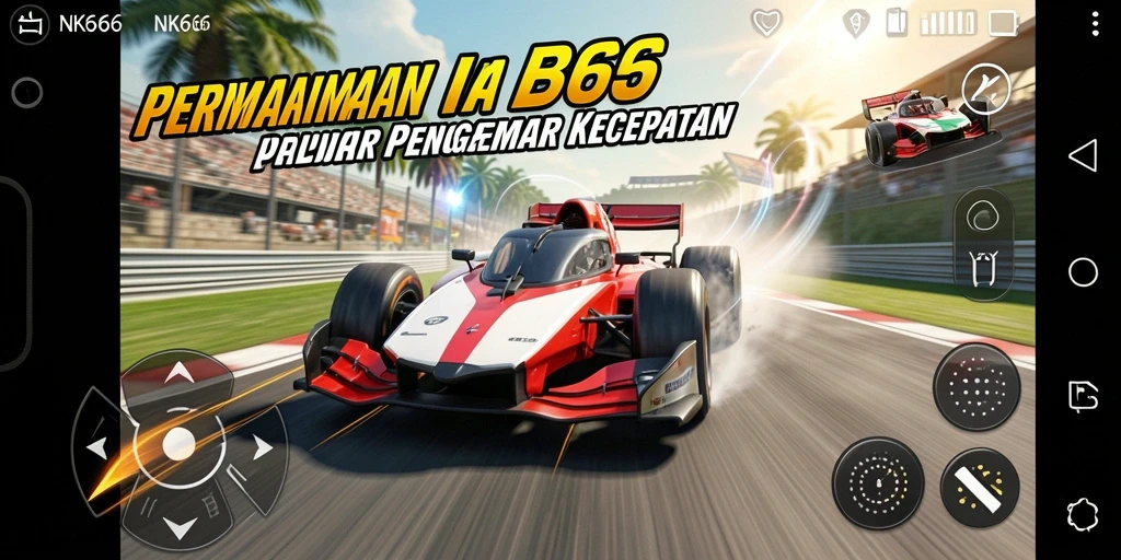Tampilan gameplay NK666 dengan mobil balap yang akrab dan trek menantang.