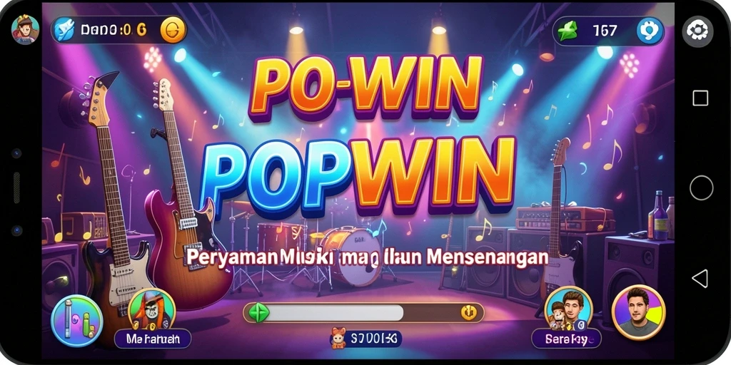 Tampilan gameplay POPWIN dengan berbagai pilihan lagu musik.
