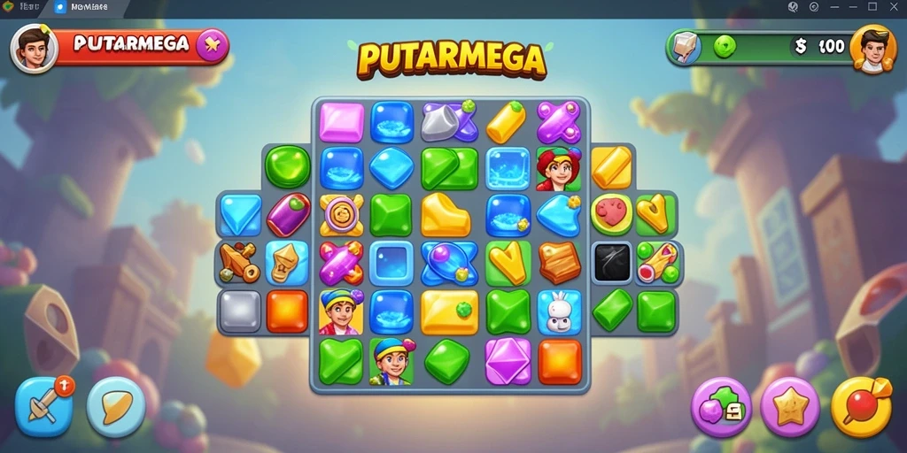 Tampilan gameplay PUTARMEGA yang penuh warna dan menantang.