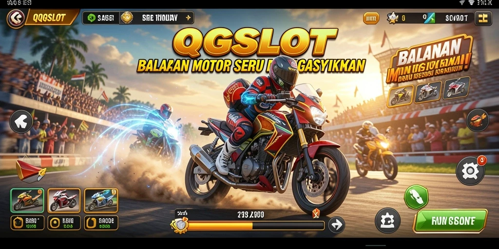Screenshot gameplay QQSLOT yang menunjukkan aksi balapan motor yang mendebarkan.