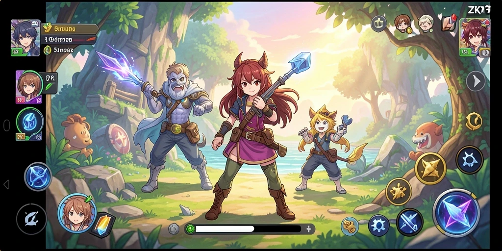 Tampilan gameplay ZK7 dengan karakter anime menarik.